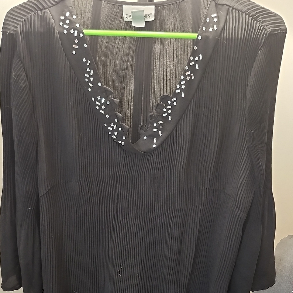 Catherines Black Ruffled 3/4 Sleeve Blouse